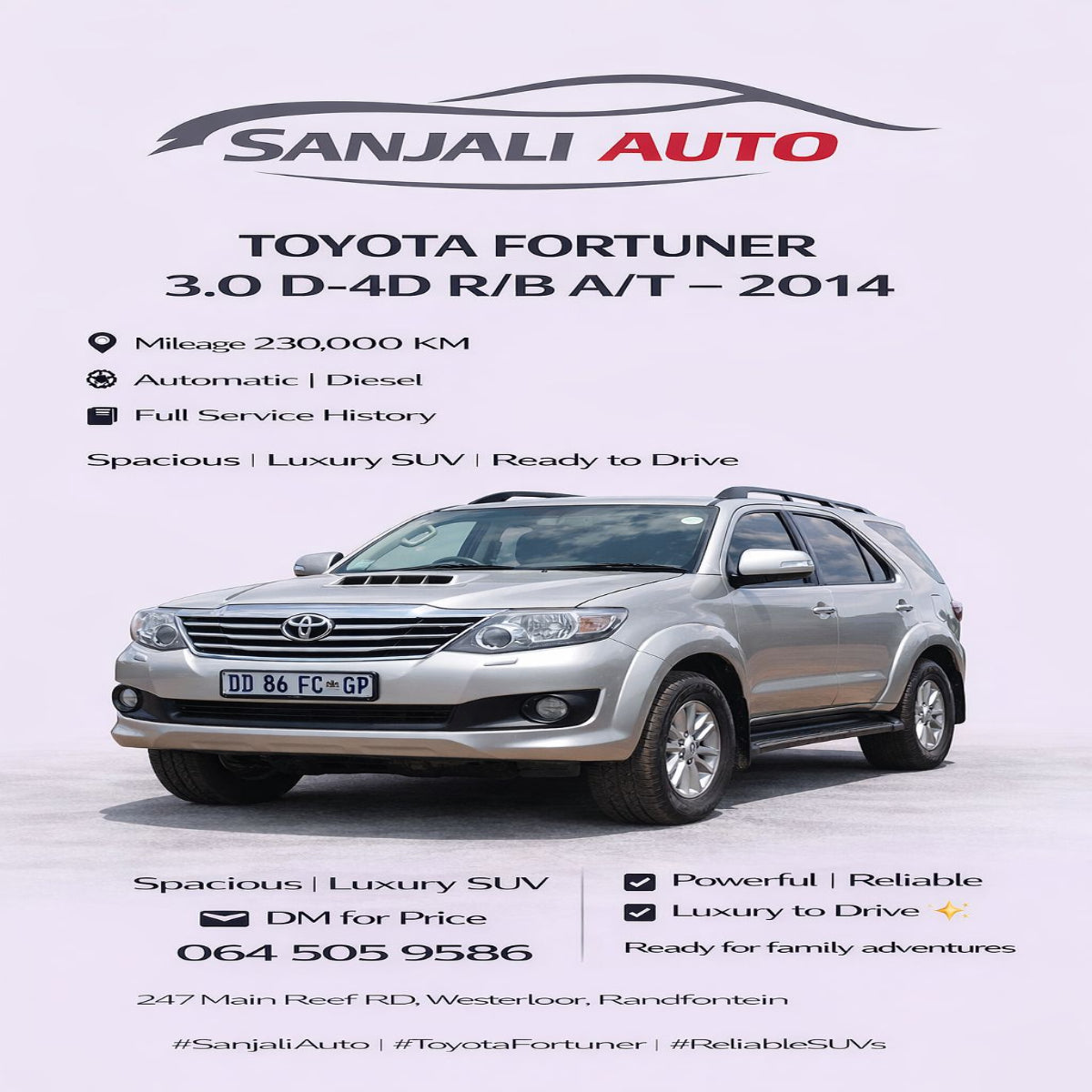 Toyota Fortuner 3.0 D4D R/B/A/T 2014 Model